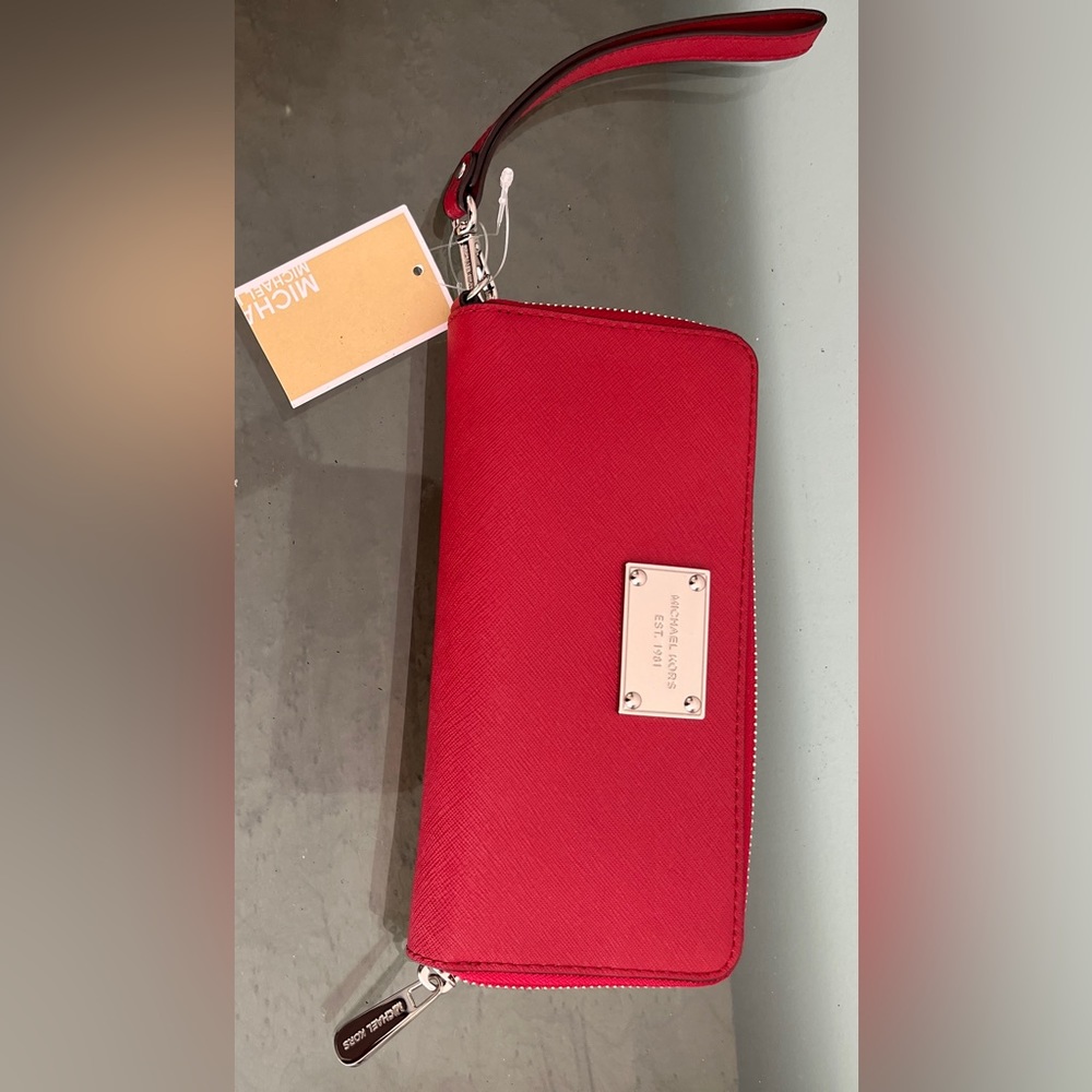Michael Kors Red Leather Zippered Wallet